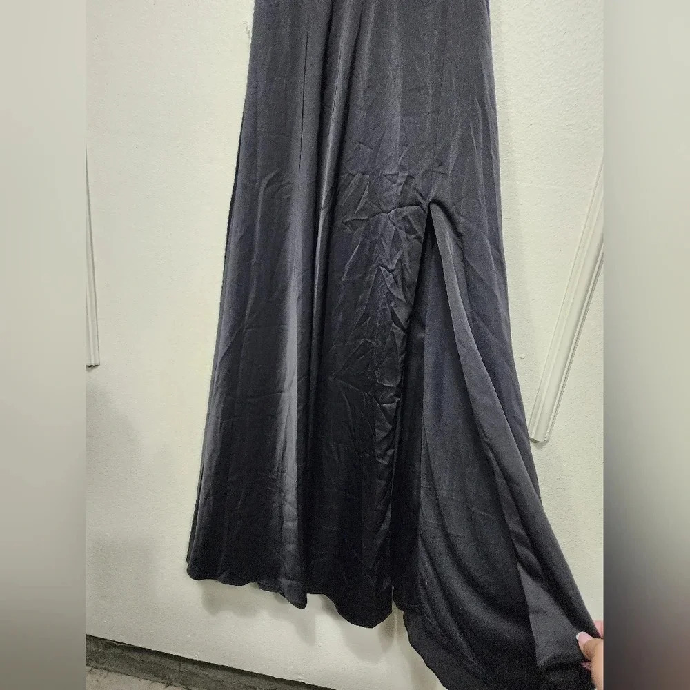 Lulu's Upscale Poise Black Satin Bow Strapless Maxi Dress Wedding Party Guest - Picture 7 of 12